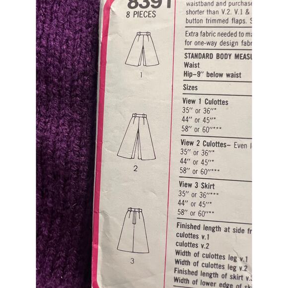 Simplicity 8391 Sewing pattern Culottes 1970s size 14 - Picture 5 of 6